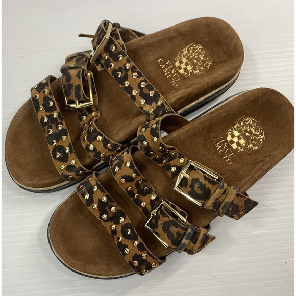 Vince Camuto Women’s Buckle Slides Sandals Animal Print Ciandra Worn little 6.5 - Picture 4 of 13
